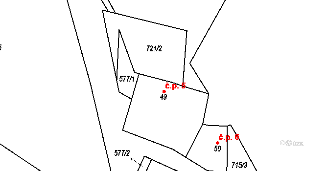 Lžín 5, Dírná na parcele st. 49 v KÚ Lžín, Katastrální mapa