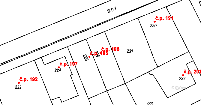 Josefov 186, Jaroměř na parcele st. 228 v KÚ Josefov u Jaroměře, Katastrální mapa