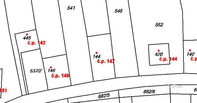 Teplice nad Metují 147 na parcele st. 144 v KÚ Teplice nad Metují, Katastrální mapa