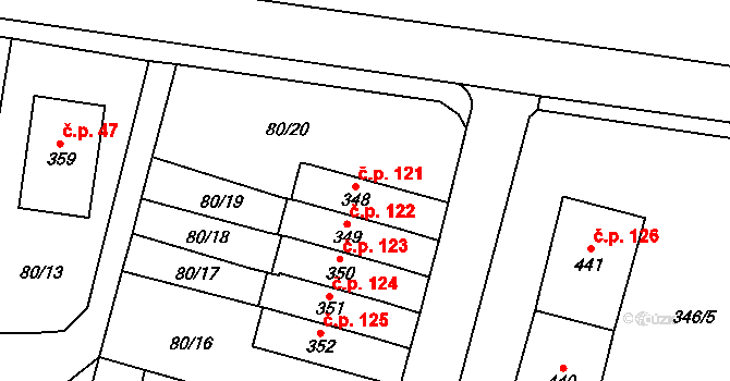 Velichovky 121 na parcele st. 348 v KÚ Velichovky, Katastrální mapa