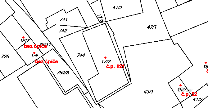 Sukorady 121 na parcele st. 17/2 v KÚ Sukorady u Mladé Boleslavi, Katastrální mapa