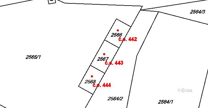 Jedovnice 443 na parcele st. 2567 v KÚ Jedovnice, Katastrální mapa