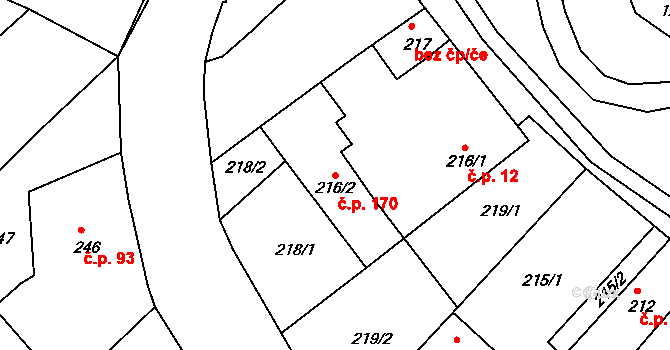 Tušť 170, Suchdol nad Lužnicí na parcele st. 216/2 v KÚ Tušť, Katastrální mapa