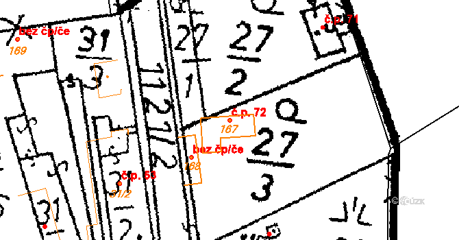 Žandov 72, Chlístovice na parcele st. 167 v KÚ Žandov, Katastrální mapa
