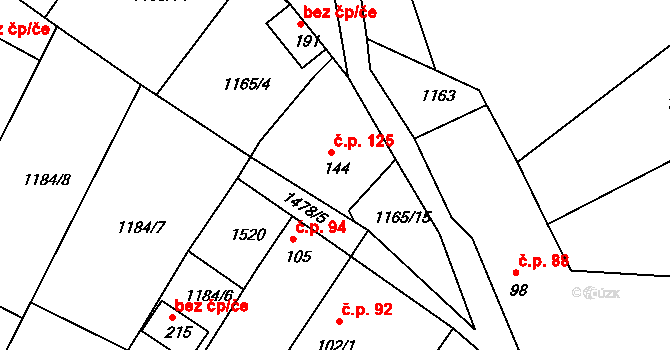 Velká Černoc 125, Měcholupy na parcele st. 144 v KÚ Velká Černoc, Katastrální mapa