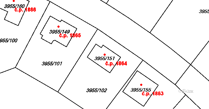 Chotěboř 1864 na parcele st. 3955/151 v KÚ Chotěboř, Katastrální mapa