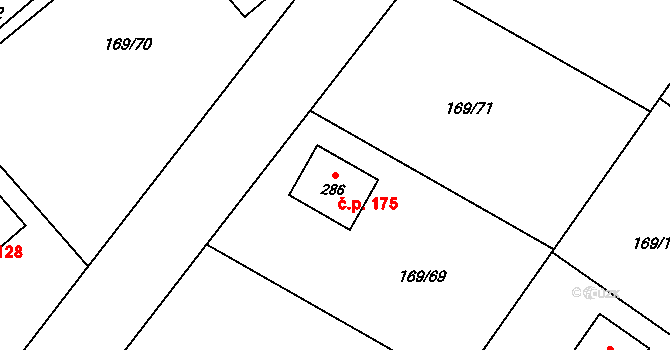 Tuchoraz 175 na parcele st. 286 v KÚ Tuchoraz, Katastrální mapa