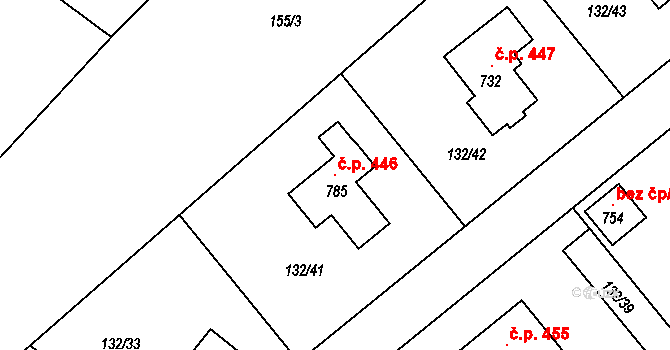 Loučeň 446 na parcele st. 785 v KÚ Loučeň, Katastrální mapa
