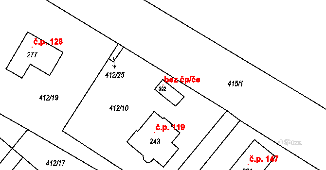 Malý Újezd 97861863 na parcele st. 392 v KÚ Jelenice u Mělníka, Katastrální mapa