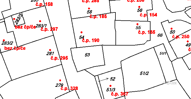 Borkovany 187 na parcele st. 53 v KÚ Borkovany, Katastrální mapa