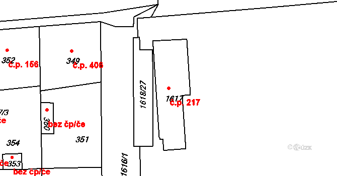 Hlohovec 217 na parcele st. 1617 v KÚ Hlohovec, Katastrální mapa