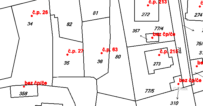 Příchovice 63 na parcele st. 36 v KÚ Příchovice u Přeštic, Katastrální mapa