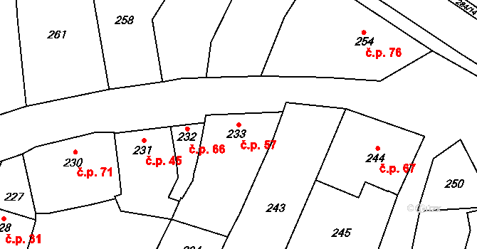 Tetětice 57, Počenice-Tetětice na parcele st. 233 v KÚ Tetětice, Katastrální mapa