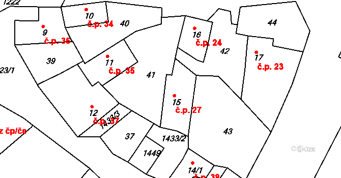 Zlámanka 27, Kroměříž na parcele st. 15 v KÚ Zlámanka, Katastrální mapa