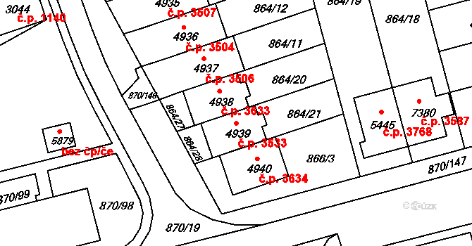 Kroměříž 3533 na parcele st. 4939 v KÚ Kroměříž, Katastrální mapa