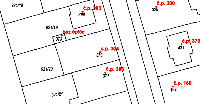 Nezamyslice 304 na parcele st. 370 v KÚ Nezamyslice nad Hanou, Katastrální mapa