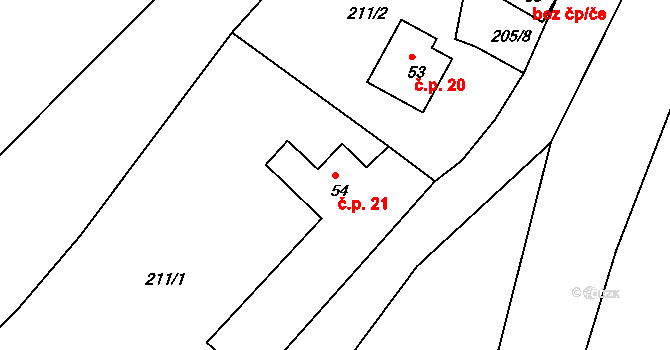 Starý Šachov 21 na parcele st. 54 v KÚ Starý Šachov, Katastrální mapa