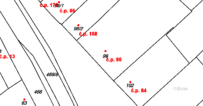 Výšovice 85 na parcele st. 99 v KÚ Výšovice, Katastrální mapa