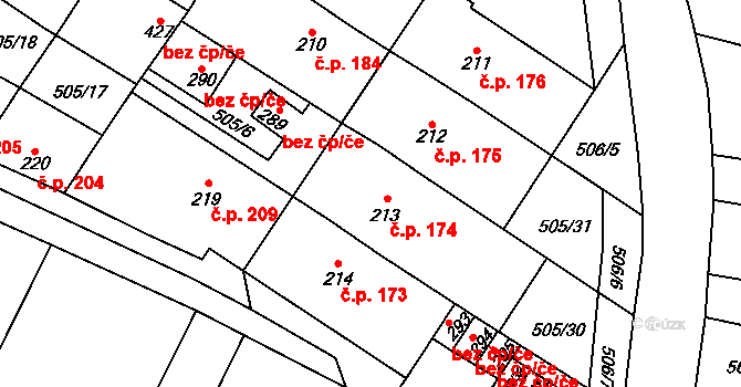 Bohutice 174 na parcele st. 213 v KÚ Bohutice, Katastrální mapa