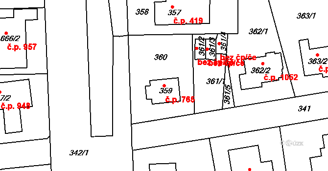 Roztoky 765 na parcele st. 359 v KÚ Roztoky u Prahy, Katastrální mapa