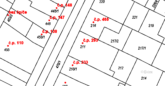 Hrušovany u Brna 293 na parcele st. 211 v KÚ Hrušovany u Brna, Katastrální mapa