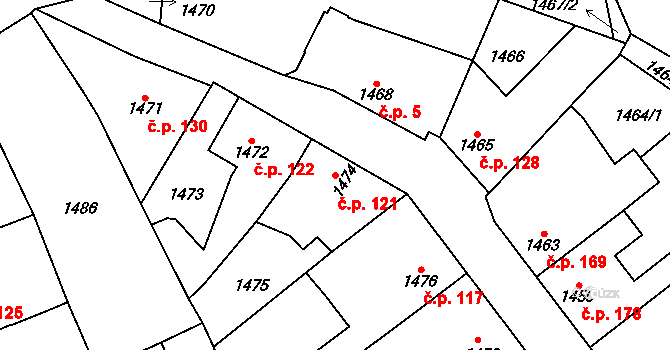 Dubí 121, Kladno na parcele st. 1474 v KÚ Dubí u Kladna, Katastrální mapa
