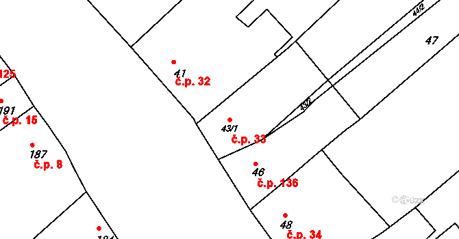Radslavice 33 na parcele st. 43/1 v KÚ Radslavice u Vyškova, Katastrální mapa