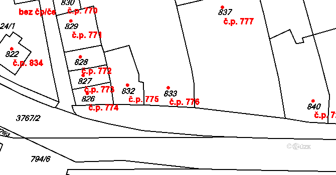 Slavkov u Brna 776 na parcele st. 833 v KÚ Slavkov u Brna, Katastrální mapa