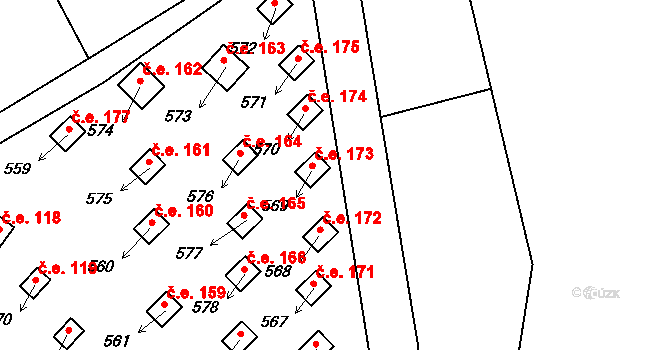 Lučina 173 na parcele st. 569 v KÚ Lučina, Katastrální mapa