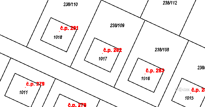 Horoušany 282 na parcele st. 1017 v KÚ Horoušany, Katastrální mapa