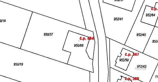 Holubice 554 na parcele st. 950/68 v KÚ Holubice, Katastrální mapa