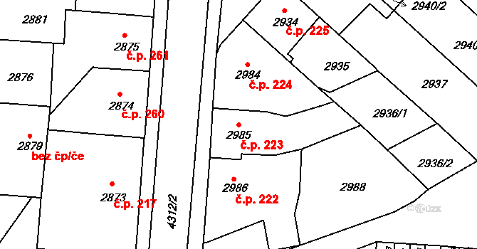 Jindřichův Hradec II 223, Jindřichův Hradec na parcele st. 2985 v KÚ Jindřichův Hradec, Katastrální mapa