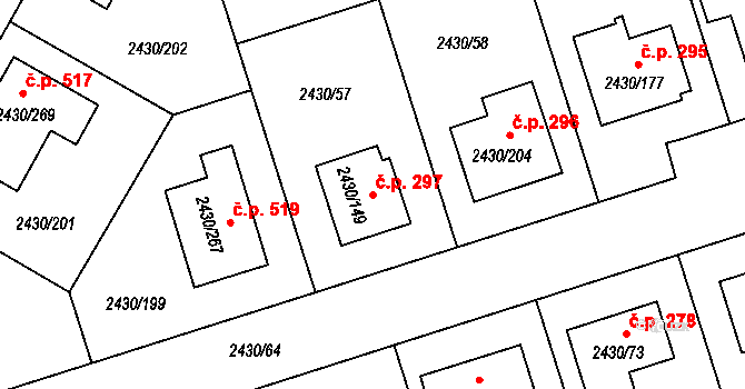 Dačice V 297, Dačice na parcele st. 2430/149 v KÚ Dačice, Katastrální mapa