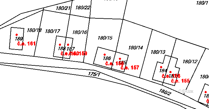 Dlouhá Louka 158, Osek na parcele st. 186 v KÚ Dlouhá Louka, Katastrální mapa