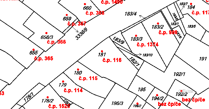 Mikulov 116 na parcele st. 181 v KÚ Mikulov na Moravě, Katastrální mapa