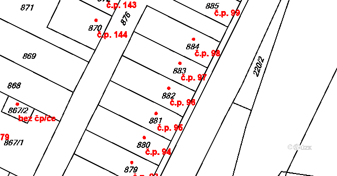 Hlubočky 96 na parcele st. 882 v KÚ Hlubočky, Katastrální mapa