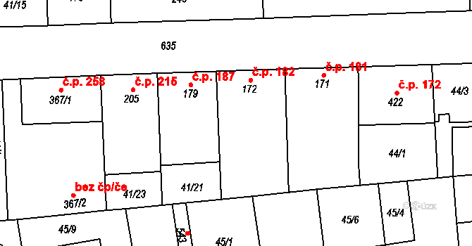 Bohušovice nad Ohří 182 na parcele st. 172 v KÚ Bohušovice nad Ohří, Katastrální mapa