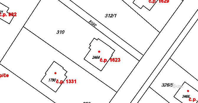 Rožnov pod Radhoštěm 1623 na parcele st. 2464 v KÚ Rožnov pod Radhoštěm, Katastrální mapa