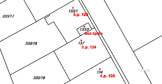 Chotělice 124, Smidary na parcele st. 137 v KÚ Chotělice, Katastrální mapa