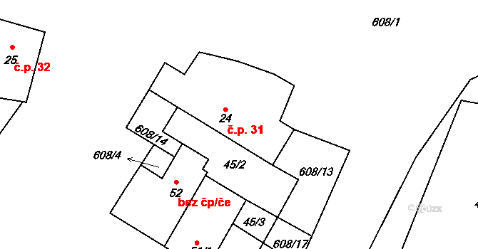 Lovětín 31, Batelov na parcele st. 24 v KÚ Lovětín u Třešti, Katastrální mapa