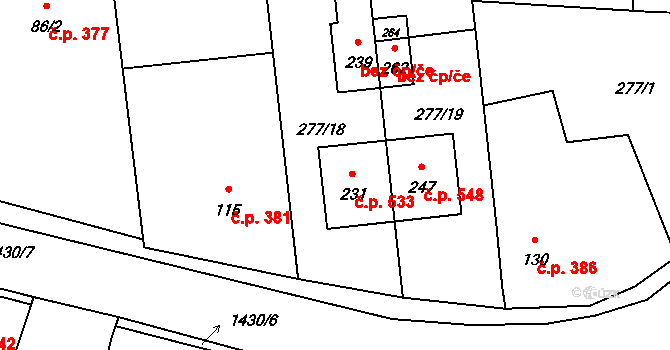 Okříšky 533 na parcele st. 231 v KÚ Nové Petrovice, Katastrální mapa