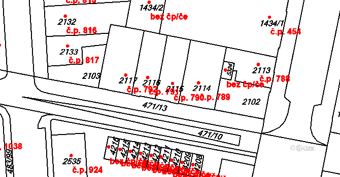 Horka-Domky 790, Třebíč na parcele st. 2115 v KÚ Třebíč, Katastrální mapa