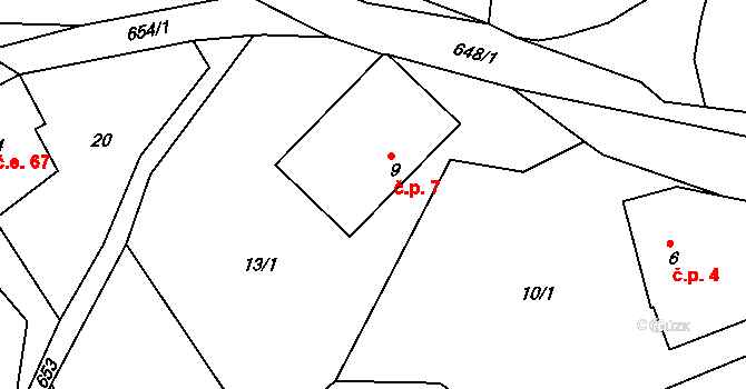 Pazucha 7, Litomyšl na parcele st. 9 v KÚ Pazucha, Katastrální mapa