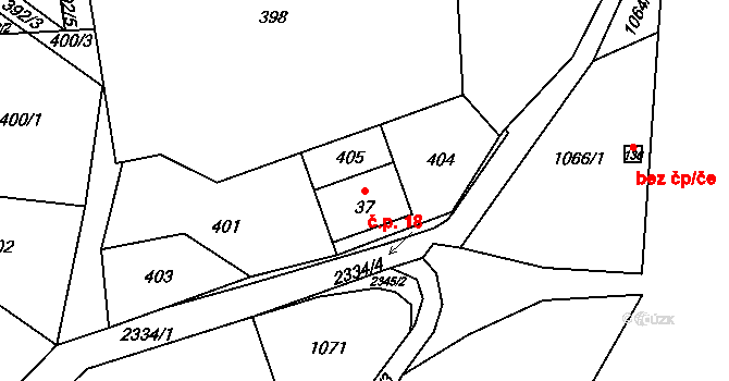Dlouhá Stropnice 18, Horní Stropnice na parcele st. 37 v KÚ Dlouhá Stropnice, Katastrální mapa