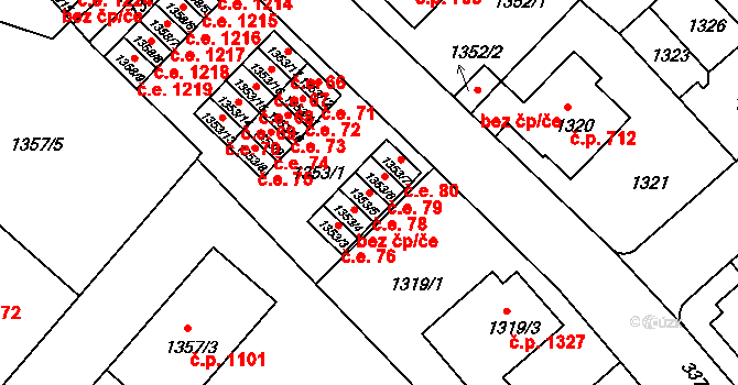 Pelhřimov 78 na parcele st. 1353/5 v KÚ Pelhřimov, Katastrální mapa