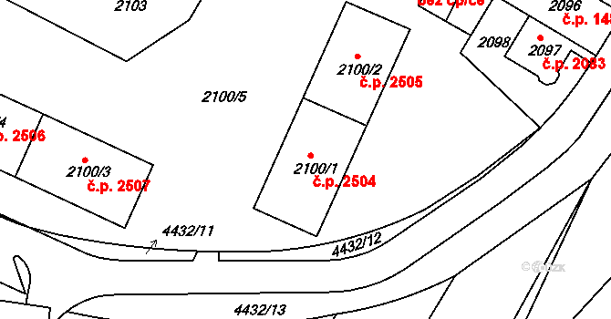Teplice 2504 na parcele st. 2100/1 v KÚ Teplice, Katastrální mapa
