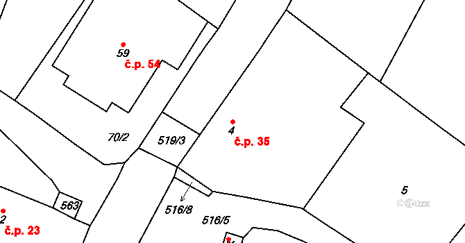 Štítov 35, Blovice na parcele st. 4 v KÚ Štítov u Blovic, Katastrální mapa