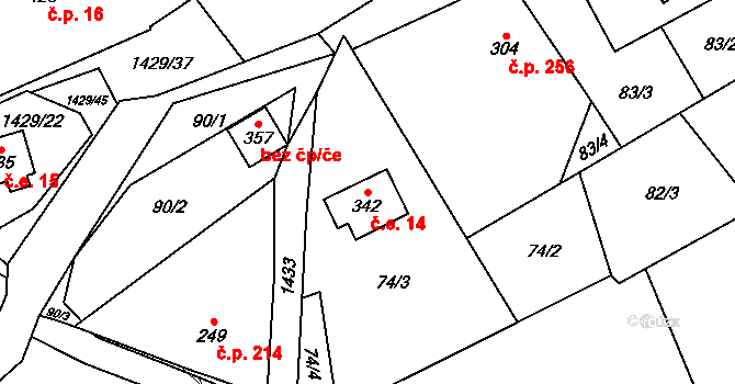 Přebuz 14 na parcele st. 342 v KÚ Přebuz, Katastrální mapa