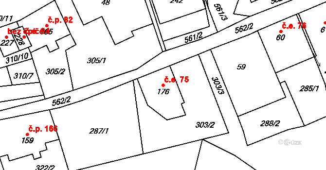 Loučná 75, Loučná pod Klínovcem na parcele st. 176 v KÚ Loučná pod Klínovcem, Katastrální mapa
