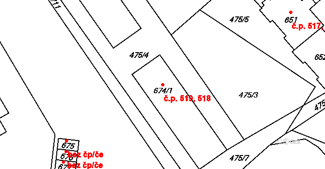 Borohrádek 518,519 na parcele st. 674/1 v KÚ Borohrádek, Katastrální mapa